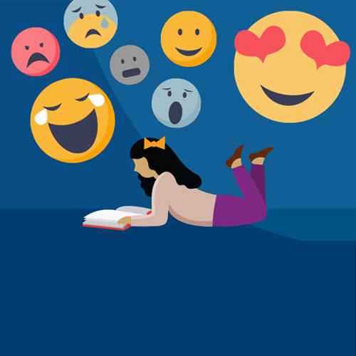 Girl reading with emojis