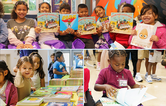 Children happily reading books