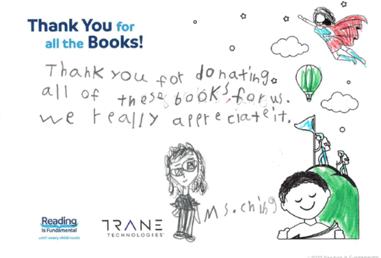 Trane and RIF thank you card from children